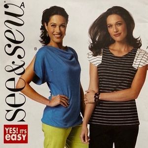 Sewing pattern for knit top, Butterick See & Sew B5838, ALL SIZES, XS-XXL